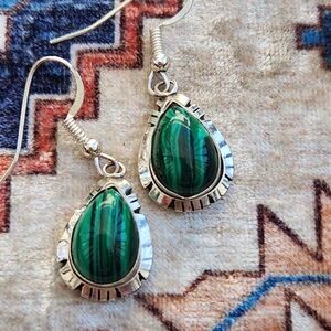 Calvin Spencer Navajo Malachite and Sterling Earrings